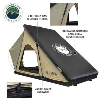 OVS - TMON Clamshell Aluminum Hard Shell Roof Top Tent - 2 Person Capacity, Tan Body & Green Rainfly - 18119935