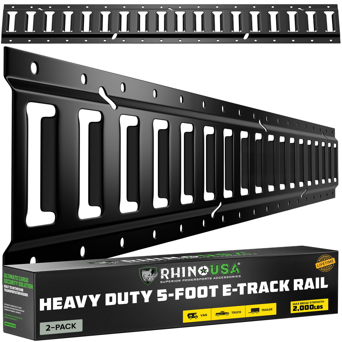 5 ft E-Track Tie-Down Rails, 2-Pack | Rhino USA BLACK