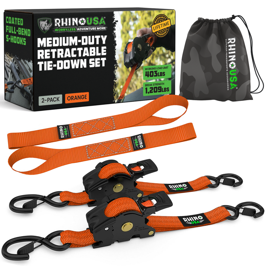 Rhino USA - 1" x 10' Retractable Ratchet Straps 2 pack