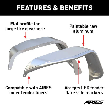 ARIES - JK Aluminum FRONT and REAR Fender SET - Jeep Wrangler JK Raw Aluminum Fender Flares #1500202,2500202