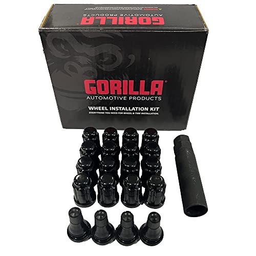Gorilla Automotive - 12mm X 1.50 Spline Lug Nut Kit with Valves (Black) - K4CS-12150BGR