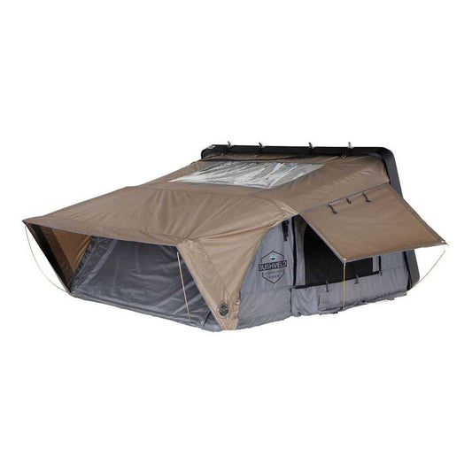 OVS - HD Bushveld II Cantilever Hard Shell Roof Top Tent 2 person Grey Body & Tan Rainfly - 18189901