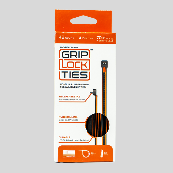 GripLockTies - 5" Rubber-Lined, Reusable Cable Ties - 48 Count
