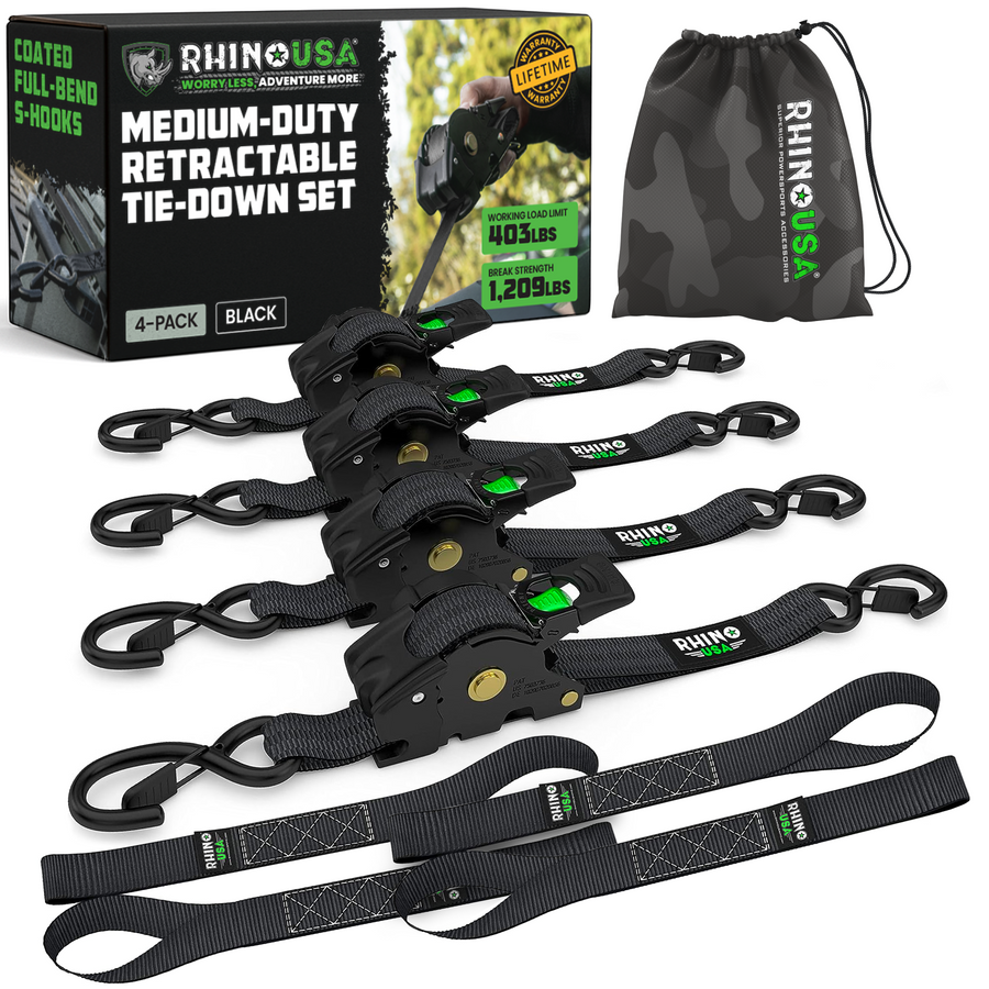 Rhino USA - 1" x 10' Retractable Ratchet Straps