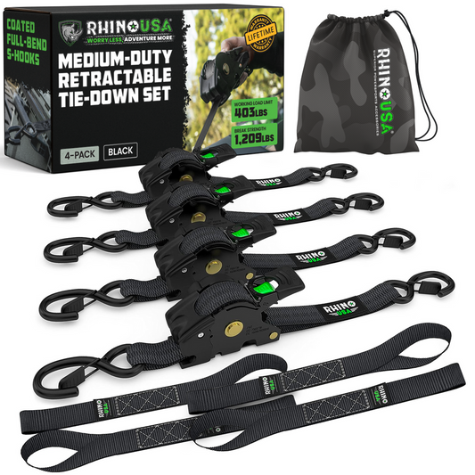Rhino USA - 1" x 10' Retractable Ratchet Straps