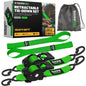 Rhino USA - 2 Pack Green Retractable Ratchet Straps 2" Inch X 10' Ft