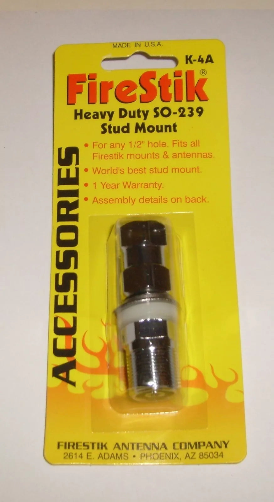 FireStik K-4A Stud with Screw-On Coaxial Termination for Antenna Mirror Mounts (K-4A)