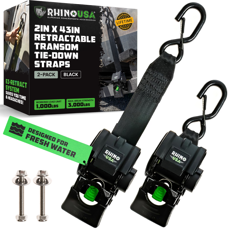 Rhino USA - 2" x 43" Retractable Transom Tie-Down Straps (2-Pack)